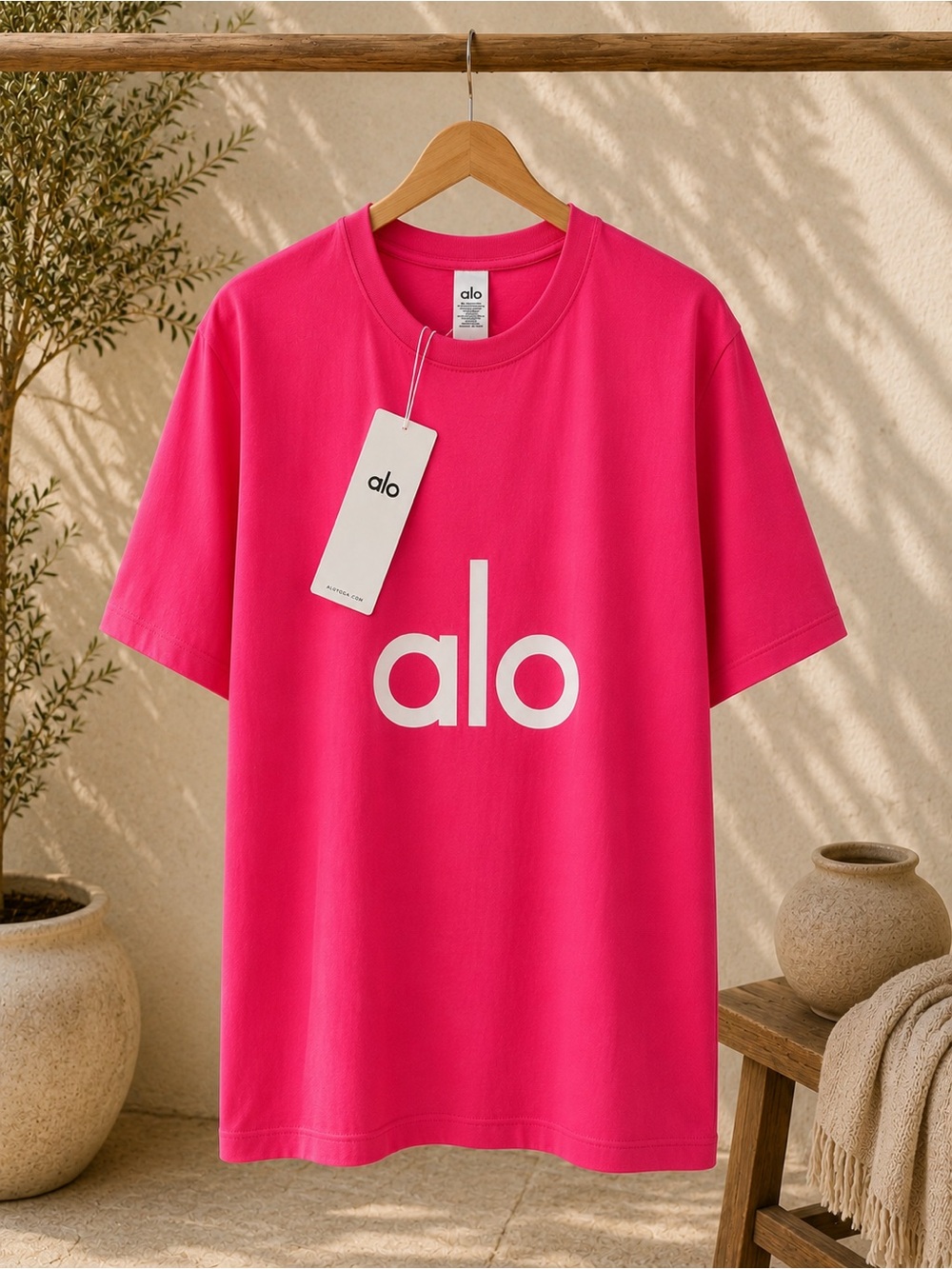 ALO Yoga Bright Pink Logo Tee for Kids